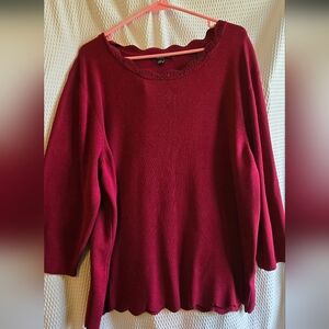 Cable & Gauge Rich Red Scalloped Neck Sweater 2x